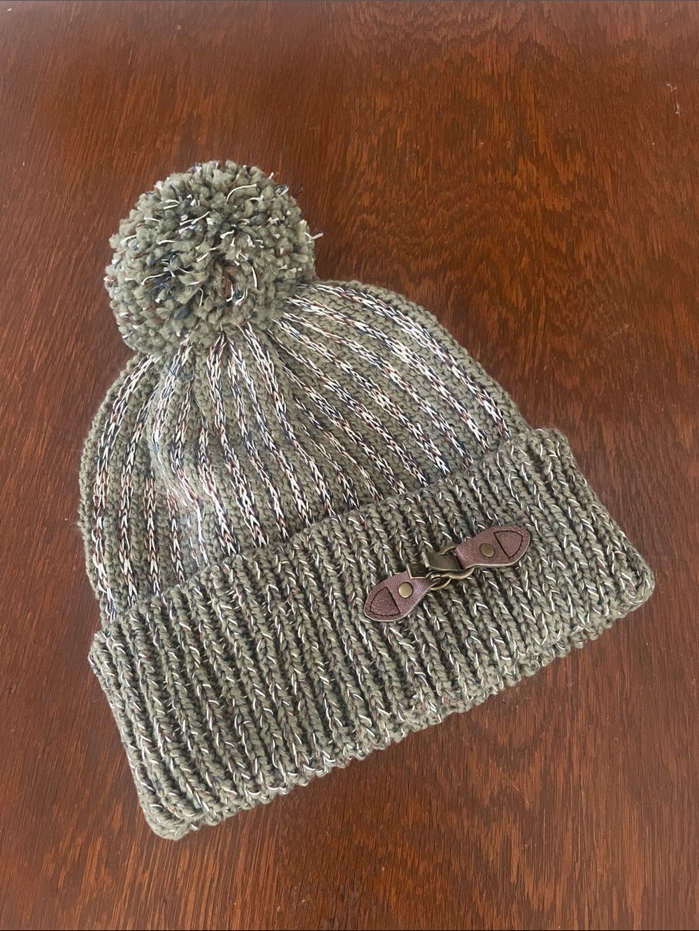 Green Knit Beanie with Pom Pom